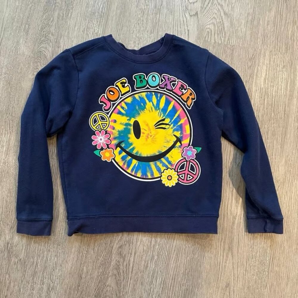 JOE BOXER Hippie Tie Dye Sweatshirt Retro Girl's Size Medium 7/8 Navy Blue